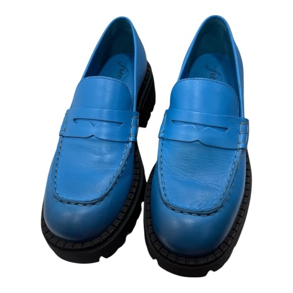 Free People Lyra Lug Sole Leather Loafers in Baywatch Blue size 36 US 6 - Picture 9 of 12